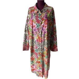 Johnny Was Multi Floral & Leopard Print Long Sleeve Midi Dress